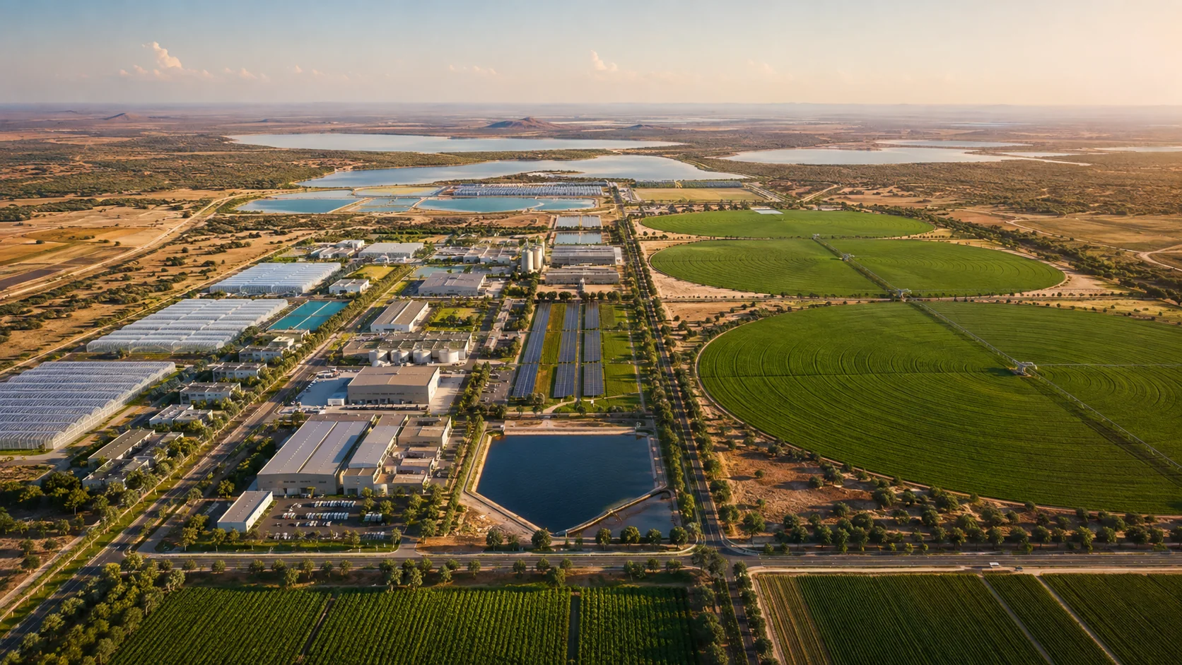 Illustrative aerial character of the Kgatleng Agropark integrated food-industrial ecosystem