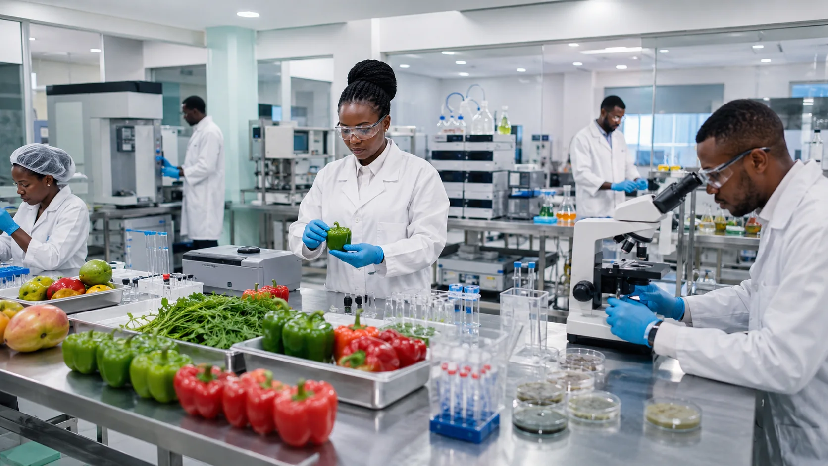 Conceptual FoodSafe laboratory with food testing and quality-control operations