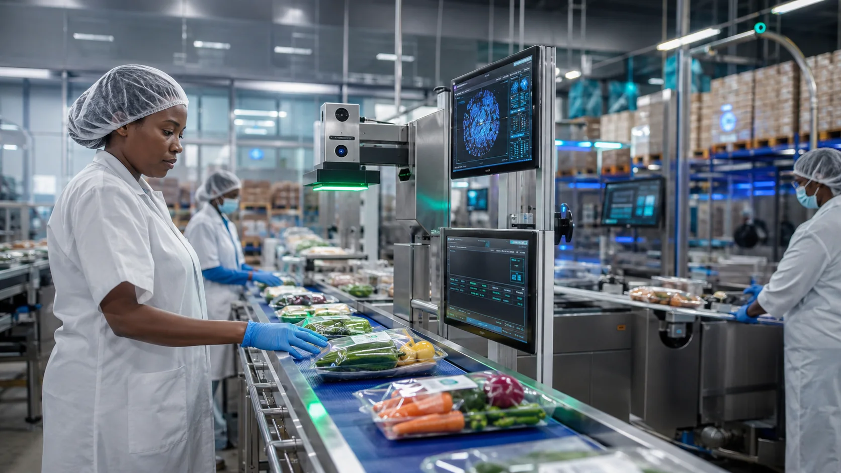Conceptual digitally monitored food-processing quality-control line