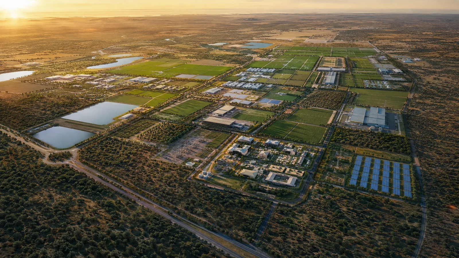 Conceptual aerial view of the Kgatleng Agropark integrated development envelope