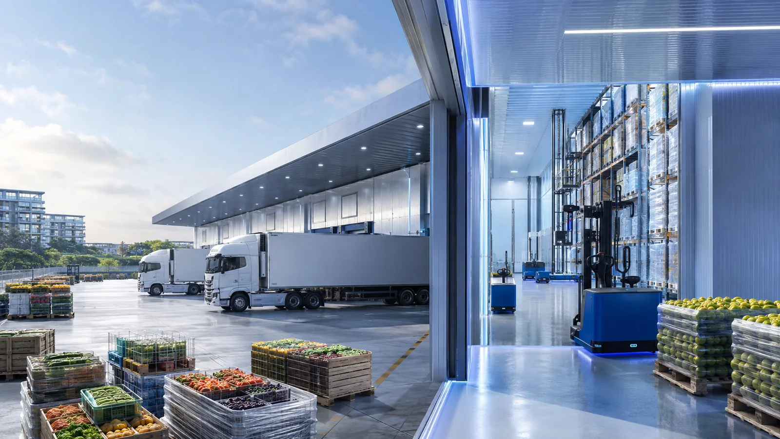 Illustrative processing logistics docks and warehouse interface